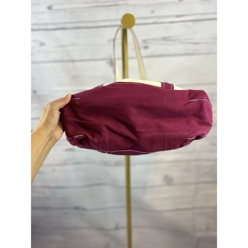 L.L.Bean Boat and Tote Canvas Bag Vintage Plum Red Cream Medium - Picture 5 of 11